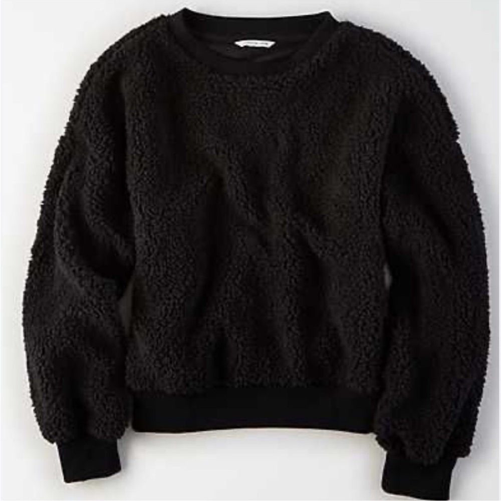 NWOT Wild Fable Black Sherpa Pullover Sweatshirt Size L